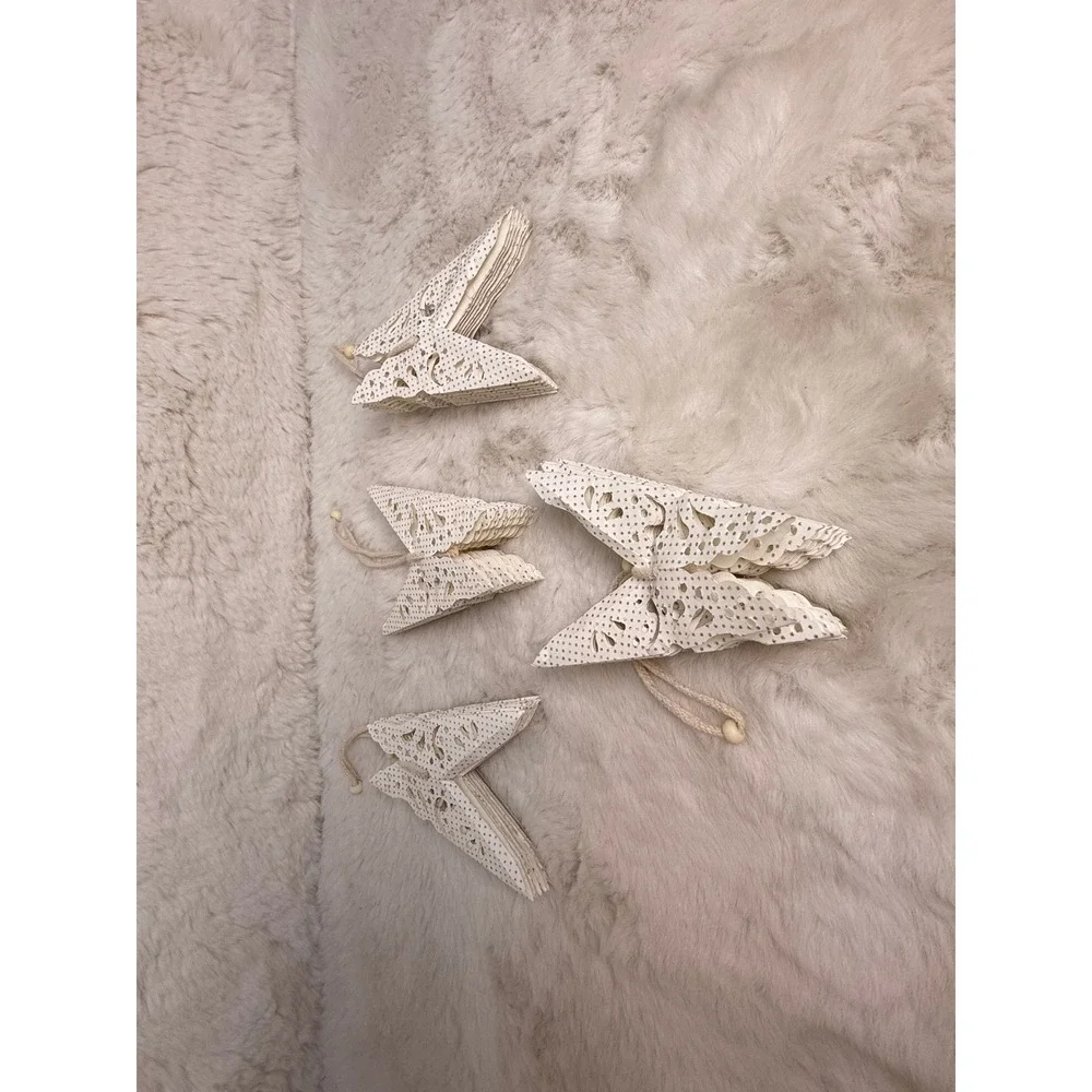 4 Vintage Cream Paper Hanging Star Ornaments or Decor with Glitter Accent 8.5